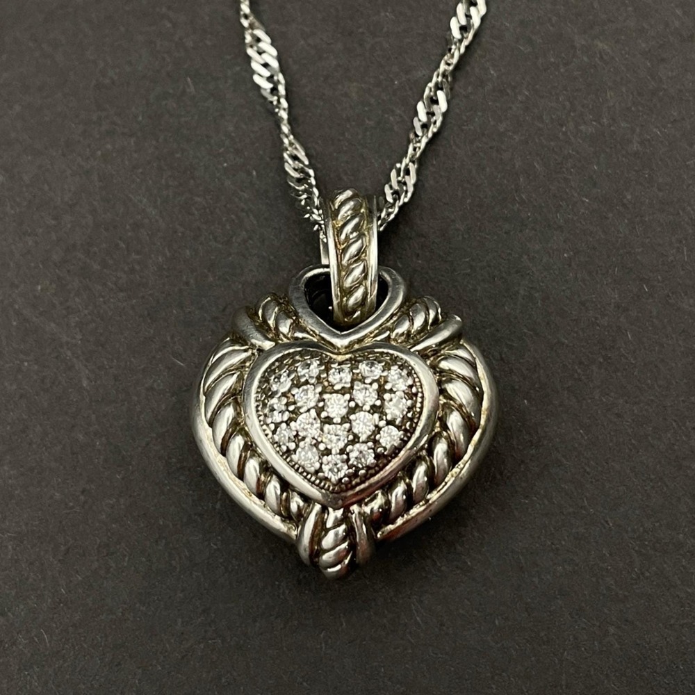 Judith Ripka Sterling Silver Pave CZ Heart Enhancer Pendant Double‎ Sided
